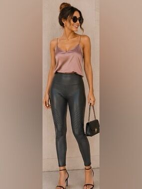 SPANX Faux Leather Moto High-Rise Shaping Leggings Slim Fit | M